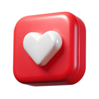 3D Glossy Red Rounded Square with White Heart Centered, Rendered png