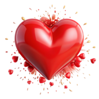3D Red Heart Floating Surrounded by Smaller Hearts, Petals and Seeds png