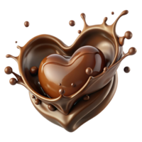 Chocolate Heart with Splashing Liquid, Rich Brown Tones, and Glossy png