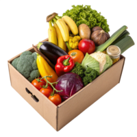 Assorted Fresh Vegetables and Fruits in Cardboard Box on, Rich Color Palette png