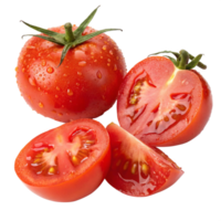 Fresh Red Tomatoes Halved, and Quartered with Water Droplets png