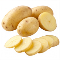 Group of Raw Potatoes with Slices, Close Up of Fresh Vegetables png