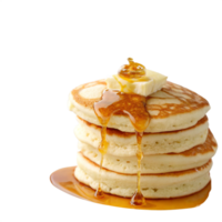 Stack of Golden Pancakes Topped with Butter and Drizzled Syrup png