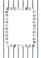 Vintage striped frame with blue lines. Watercolor Easter background with Easter eggs. Rectangular frame for invitations greeting cards. png