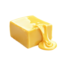 Melting cube of butter on a transparent background showcasing the smooth texture and rich color of dairy product, Cube butter melting isolated Stock Photo png