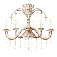 Watercolor illustration of an ornate Victorian chandelier with cut crystal details. Ceiling lamp sketch radiating opulent illumination. Classic decor piece for interiors and aristocratic style. png