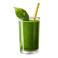 Fresh green smoothie in a glass with a straw and a mint leaf, perfect for a healthy snack, green smoothie, file of isolated object with shadow on transparent background png