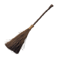 A rustic witchs broomstick with natural fibers for Halloween decor on a clean transparent background, witchs broom, file of isolated object on transparent background png