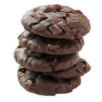 Delicious dark chocolate soft cookies stacked elegantly on a bright transparent background ready for dessert lovers, Dark chocolate soft cookies isolated on transparent background png