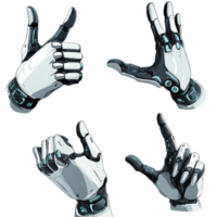 Futuristic robotic hands demonstrating a thumbs up gesture in a hightech environment, Set Robot Hands Giving Thumbs Up, Futuristic Cybernetic Gestures, Isolated on transparent background png