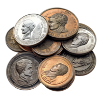 Thai coins piled on a transparent background showcasing the diverse currency of Thailands economy and culture, Thai coins isolated on transparent backgroundfile png