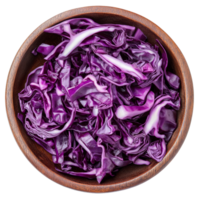 Freshly sliced red cabbage resting in a wooden bowl on a transparent background ready for healthy meals and salads, sliced of red cabbage in plate on transparent background png