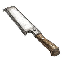 Detailed illustration of a hacksaw with a wooden handle for cutting various materials in workshop settings, Hacksaw with handle Stock Illustration png