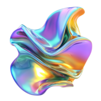 Flowing abstract iridescent transparent with vibrant colors creating a dynamic visual effect, 3d rendering multicolored flowing abstract iridescent wave shape isolated transparent background cutout png