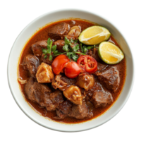 Delicious Semur Indonesian meat stew with fresh ingredients on a transparent background, Semur, Indonesian meat stew top view isolated on transparent background png
