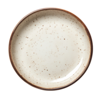 A top view of a plain ceramic plate sits alone against a pristine transparent background, top view empty ceramic plate isolated on transparent backgroundfile png