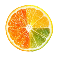 Freshly sliced citrus fruit showing orange, lemon, and lime sections against a pure transparent background, Orange lemon lime slice isolated on transparent background png