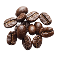 A closeup view of dark roasted coffee beans isolated on a clean transparent background, showcasing their rich texture and color, coffee beans. isolated on a transparent background png
