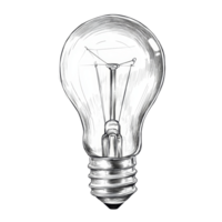 Glowing light bulb in handdrawn style against a light background showcasing a classic design, glowing light bulb in hand drawn style isolated on transparent background png