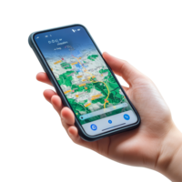 Local Lodz Poland weather forecast application displayed on a smartphone in May with detailed atmospheric, Lodz, Poland May 14 2025 Weather forecast application, mobile app in hand isolated on png