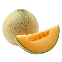 Fresh yellow cantaloupe melon sliced and displayed against a clean transparent background for nutritional highlights, yellow cantaloupe melon isolated on transparent background png