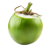 Fresh green coconut isolated on a bright transparent background showcasing its natural form and texture, Green coconut isolated on transparent background png