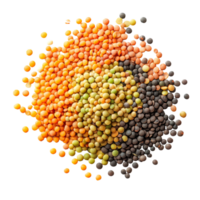 Vibrant assortment of lentils displayed on a transparent background, showcasing various colors and textures for culinary use, lentils on transparent background png