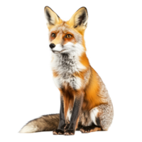 A majestic fox sitting gracefully against a transparent background, showcasing its vibrant fur and keen expression, Fox isolated transparent background png