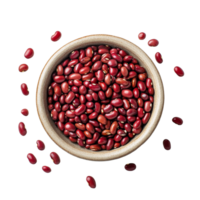 Top view of azuki bean seeds in a bowl on a transparent background with scattered beans, Azuki Bean or Red Bean Seeds Top View on transparent background png