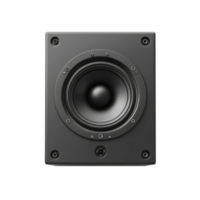 Modern black audio loudspeaker in a minimalistic setting on a transparent background, black audio loudspeaker isolated on transparent background png