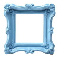 A small blue ornate picture frame with a stand perfect for displaying cherished memories at home, Small blue blank picture photo frame with stand. Realistic horizontal picture frame png