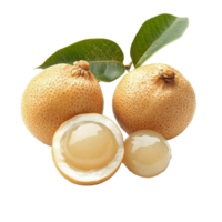 Fresh longan fruit displayed on a transparent background showcasing its unique texture and juicy interior, fresh longan isolated on transparent background png