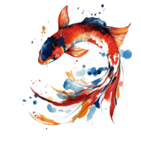 A vibrant leaping koi fish displaying colorful patterns against a transparent background, capturing movement and beauty, Leaping Fish on transparent background png