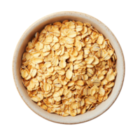 Oat flakes in a rustic bowl on a bright transparent background for healthy breakfast inspiration, Oat flakes in a bowl on transparent background png
