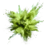 Green powder explosion isolated on a transparent background capturing a moment of vibrant activity and color dispersion, green powder pulver explosion isolated on transparent background png