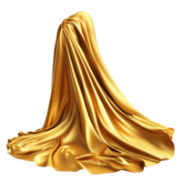 Elegant golden fabric draping gracefully on a transparent background showcases luxurious texture and shine, Golden Fabric Draping On transparent background png