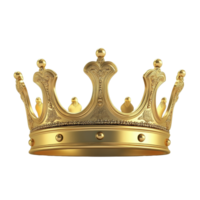 A golden royal king crown resting on a transparent background showcasing its intricate design and elegance, 3d golden royal king crown isolated transparent background png