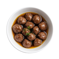 A bowl of savory beef balls in rich sauce against a clean transparent background, Beef ball on bowl transparent background png