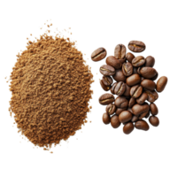 Coffee grains and instant coffee displayed on a transparent background, highlighting their textures and colors, coffee grains and instant coffee on transparent background png