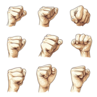 Different hand gestures conveying various meanings from holding and grabbing to expressing, Different hand gesture, sign, symbol. Holding, grabbing, show quantity, fist isolated on transparent png