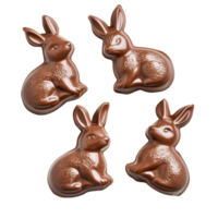 Chocolate rabbits for Easter celebration on a clean transparent background showcasing delightful designs and textures, Chocolate rabbits easter on transparent background png