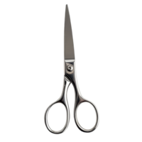 Top view of closed stainless steel scissors isolated against a plain transparent background for crafting or office use, Top view of closed scissors isolated on transparent background png