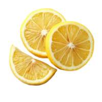 Fresh lemon slices arranged on a bright transparent background highlighting their vibrant color and juicy texture, Fresh lemon slices isolated on transparent background png
