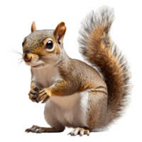 Squirrel standing on transparent background, showcasing detailed fur and playful demeanor in a natural pose, Squirrel on transparent background png
