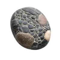 A smooth, ovalshaped pebble showcases an array of colors and patterns, resting on a clean transparent surface, of pebble isolated on transparent background png