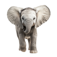 A cute elephant stands isolated against a transparent background, showcasing gentle features and an expressive demeanor, cute elephant isolated on transparent background png