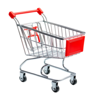 Shopping cart with red handle isolated on a transparent background for retail and grocery shopping concepts, shopping cart with red handle isolated on transparent background png