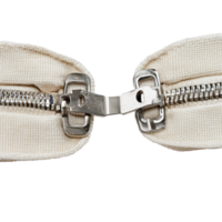 Closeup view of a metal zip fastener detailed on a clean transparent background for textile applications, zip fastener on transparent backgroundfile png