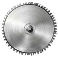 A detailed view of a circular saw blade isolated against a transparent background, showcasing its teeth and metallic finish in clean lines, Circular saw blade isolated png