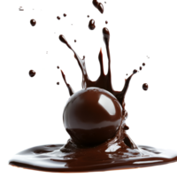 Delicious chocolate ball splashes into rich sauce creating an enticing scene on a clean transparent background, Chocolate Ball Splash with Sauce on transparent background png